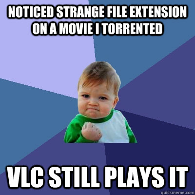 Noticed strange file extension on a movie I torrented vlc STILL PLAYS IT  Success Kid