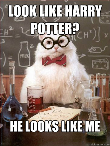 Look like harry potter?
 he looks like me  Science Cat