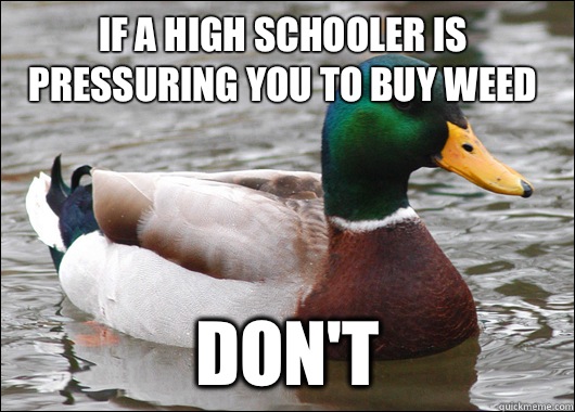 If a high schooler is pressuring you to buy weed Don't  Actual Advice Mallard