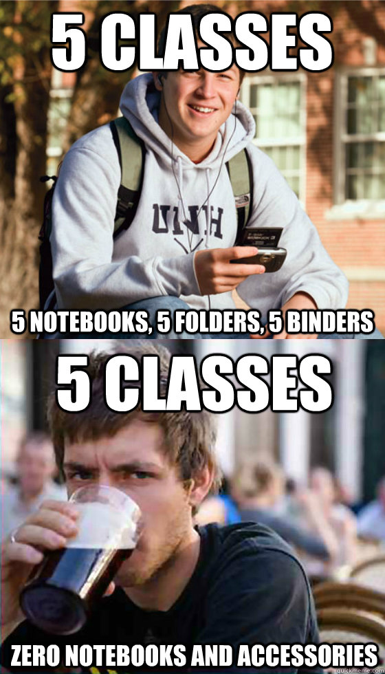5 Classes 5 notebooks, 5 folders, 5 binders  5 classes zero notebooks and accessories  Freshman Senior
