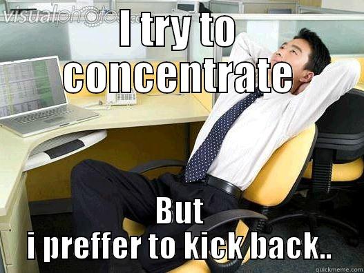 HARDLY WORKIN... - I TRY TO CONCENTRATE BUT I PREFFER TO KICK BACK.. My daily office thought