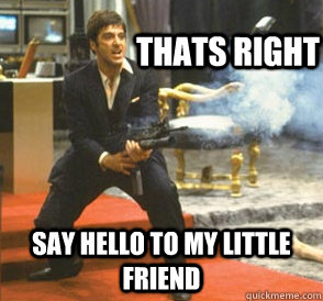 thats right SAY HELLO TO MY LITTLE FRIEND - thats right SAY HELLO TO MY LITTLE FRIEND  Angry Scarface