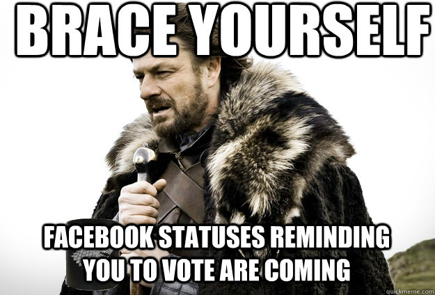 Brace Yourself  Facebook statuses reminding you to vote are coming  Tea break Ned Stark
