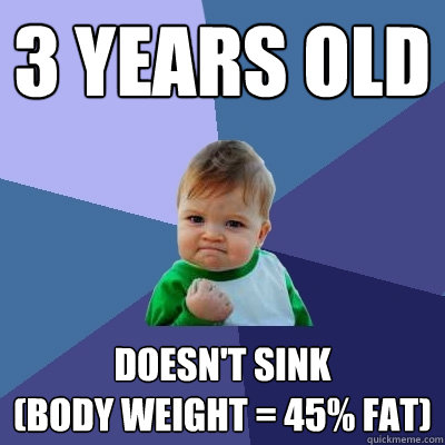 3 years old Doesn't sink
(body weight = 45% fat)  Success Kid