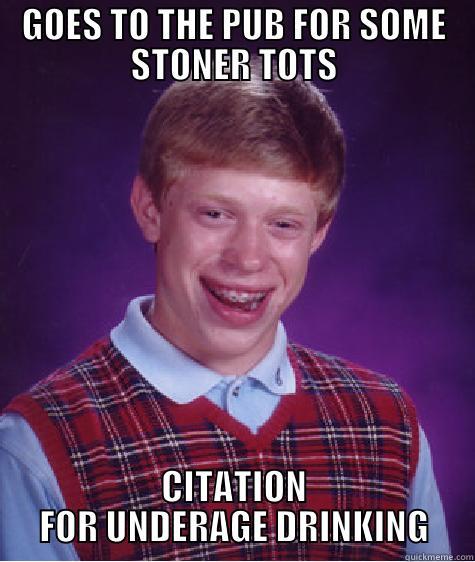 GOES TO THE PUB FOR SOME STONER TOTS CITATION FOR UNDERAGE DRINKING Bad Luck Brian