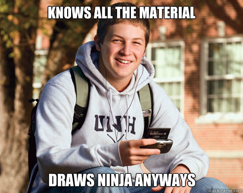 Knows all the material Draws ninja anyways  College Freshman
