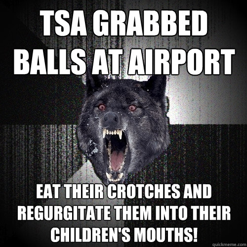 TSA Grabbed balls at airport Eat their crotches and regurgitate them into their children's mouths! - TSA Grabbed balls at airport Eat their crotches and regurgitate them into their children's mouths!  Insanity Wolf