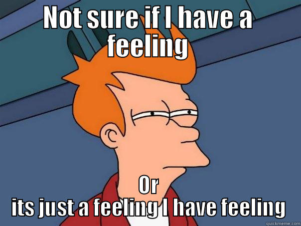 NOT SURE IF I HAVE A FEELING OR ITS JUST A FEELING I HAVE FEELING Futurama Fry