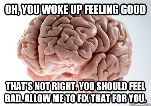 Oh, you woke up feeling good That's not right. You should feel bad. Allow me to fix that for you.  Scumbag Brain