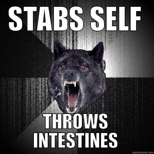 STABS SELF THROWS INTESTINES Insanity Wolf