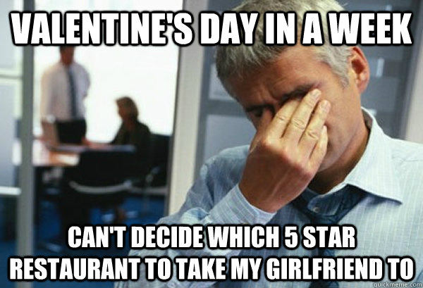Valentine's day in a week can't decide which 5 star restaurant to take my girlfriend to  Male First World Problems
