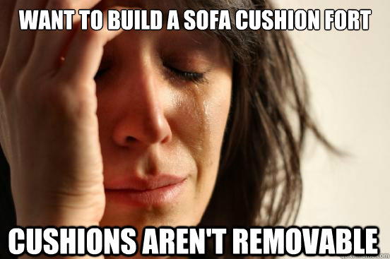 want to build a sofa cushion fort cushions aren't removable  First World Problems