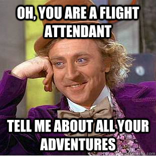 Oh, you are a flight attendant  tell me about all your adventures - Oh, you are a flight attendant  tell me about all your adventures  Condescending Wonka