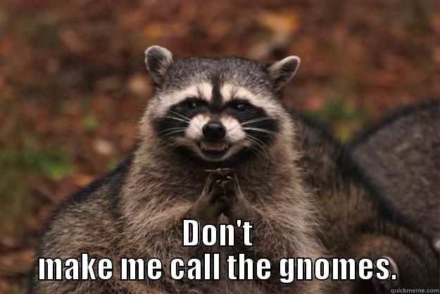   DON'T MAKE ME CALL THE GNOMES. Evil Plotting Raccoon
