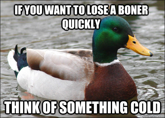 If you want to lose a boner quickly Think of something cold  Actual Advice Mallard