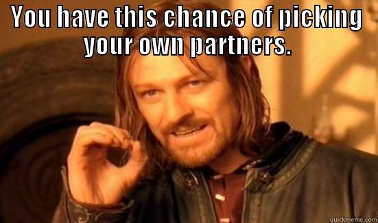 YOU HAVE THIS CHANCE OF PICKING YOUR OWN PARTNERS.  Boromir