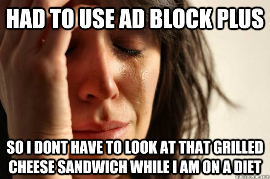 Had to use ad block plus  So i dont have to look at that grilled cheese sandwich while i am on a diet  Atheist First World Problems