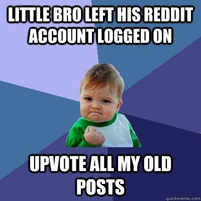 little bro left his reddit account logged on upvote all my old posts  Success Kid