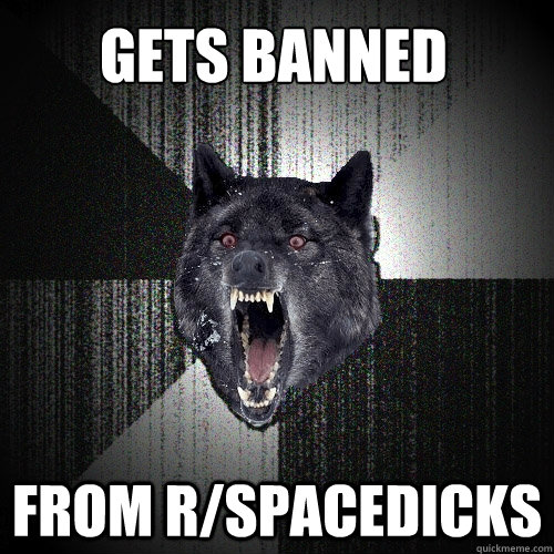 Gets banned  From r/spacedicks  Insanity Wolf