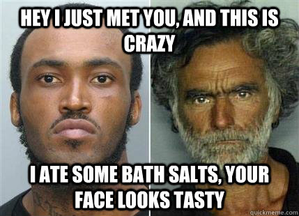 Hey I just met you, and this is crazy I ate some bath salts, your face looks tasty  Miami Cannibal