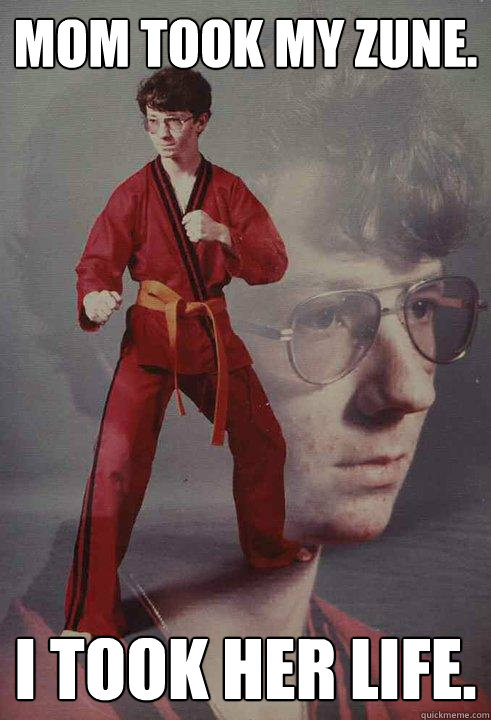 Mom took my Zune. I took her life.   Karate Kyle