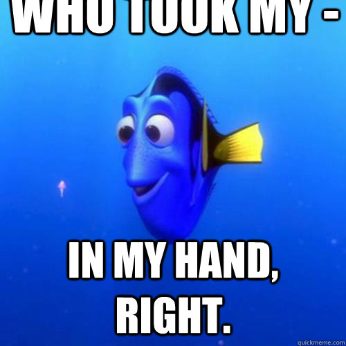 who took my - in my hand, right.  dory