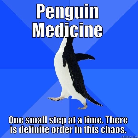 PENGUIN MEDICINE ONE SMALL STEP AT A TIME. THERE IS DEFINITE ORDER IN THIS CHAOS. Socially Awkward Penguin