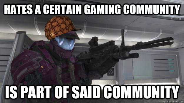 Hates a certain gaming community Is part of said community  