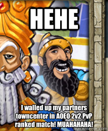 HEHE I walled up my partners towncenter in AOEO 2v2 PvP ranked match! MUAHAHAHA!  AOE MEME 2