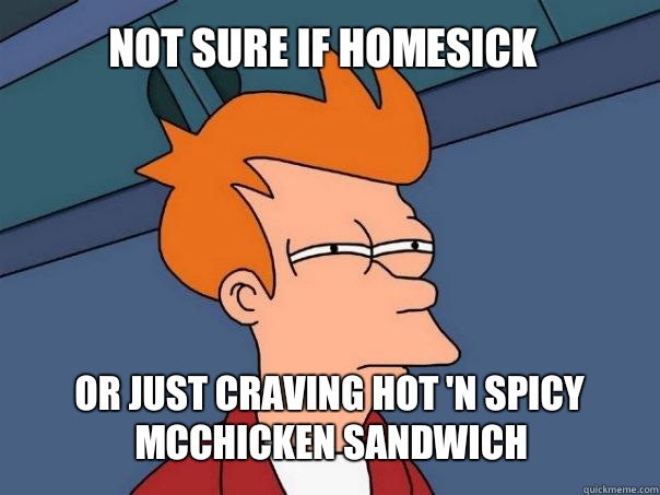 Not sure if homesick or just craving hot 'n spicy mcchicken sandwich  Futurama Fry