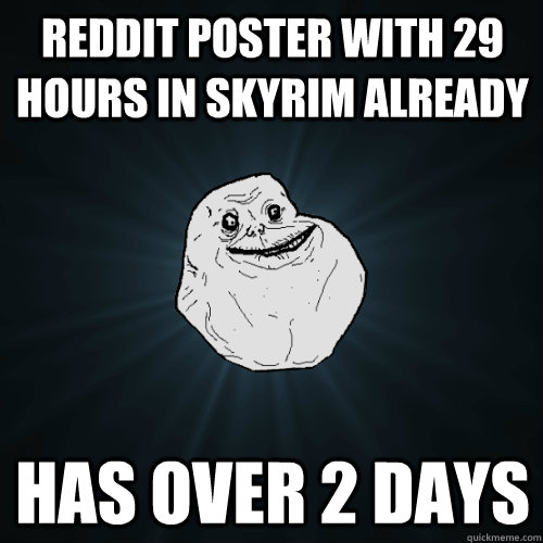 reddit poster with 29 hours in skyrim already has over 2 days  Forever Alone