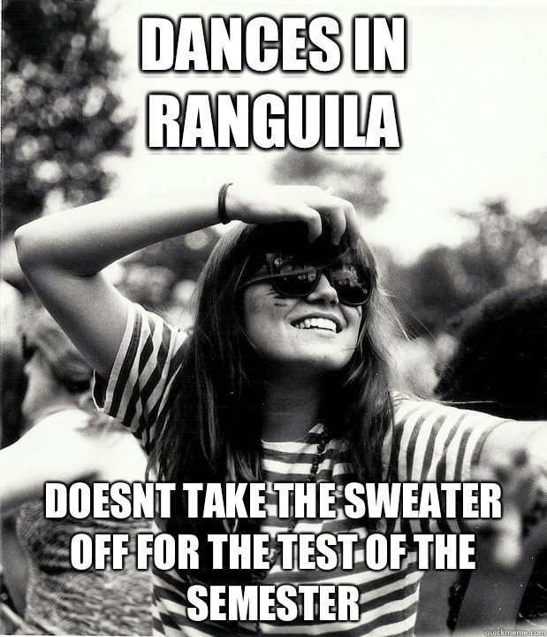 Dances in ranguila Doesnt take the sweater off for the test of the semester   Georgetown Hipster