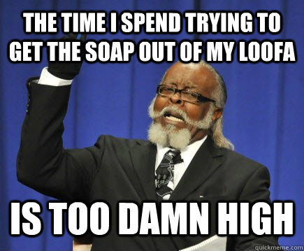 The time i spend trying to get the soap out of my loofa is too damn high  Too Damn High