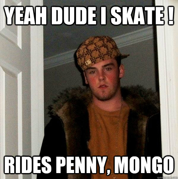 yeah dude i skate ! rides penny, mongo   Scumbag Steve