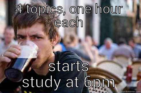 4 TOPICS, ONE HOUR EACH STARTS STUDY AT 6PM Lazy College Senior