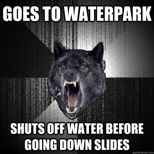 goes to waterpark shuts off water before going down slides  Insanity Wolf