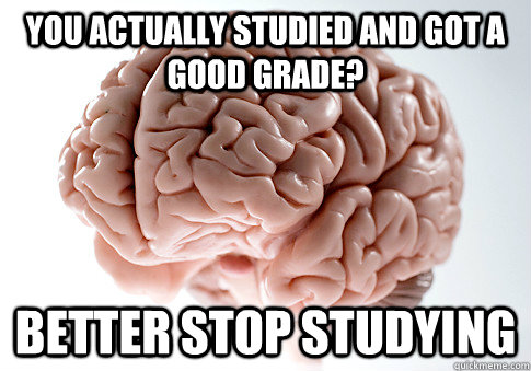 You ACTUALLY STUDIED AND GOT A GOOD GRADE? BETTER STOP STUDYING  Scumbag Brain