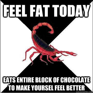 feel fat today eats entire block of chocolate to make yoursel feel better  Borderline scorpion