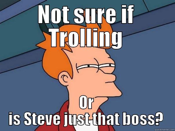 NOT SURE IF TROLLING OR IS STEVE JUST THAT BOSS? Futurama Fry