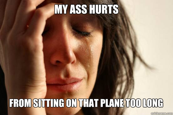 My ass hurts from sitting on that plane too long  First World Problems