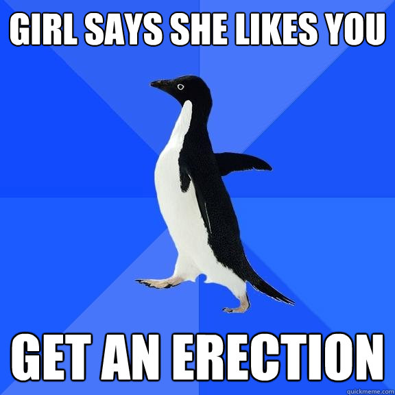 Girl says she likes you Get an erection  Socially Awkward Penguin