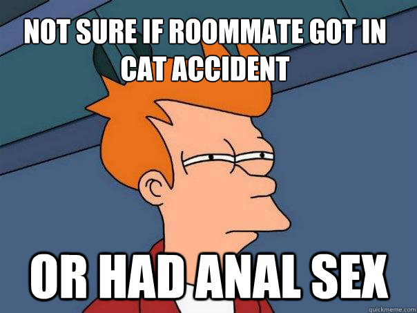 Not sure if roommate got in cat accident Or had anal sex  Futurama Fry