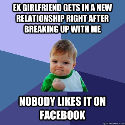 ex girlfriend gets in a new relationship right after breaking up with me nobody likes it on facebook  Success Kid