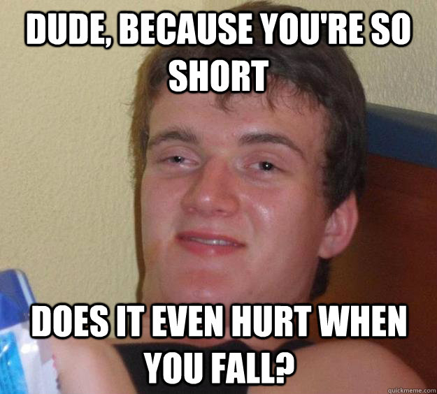 Dude, because you're so short Does it even hurt when you fall? - Dude, because you're so short Does it even hurt when you fall?  10 Guy