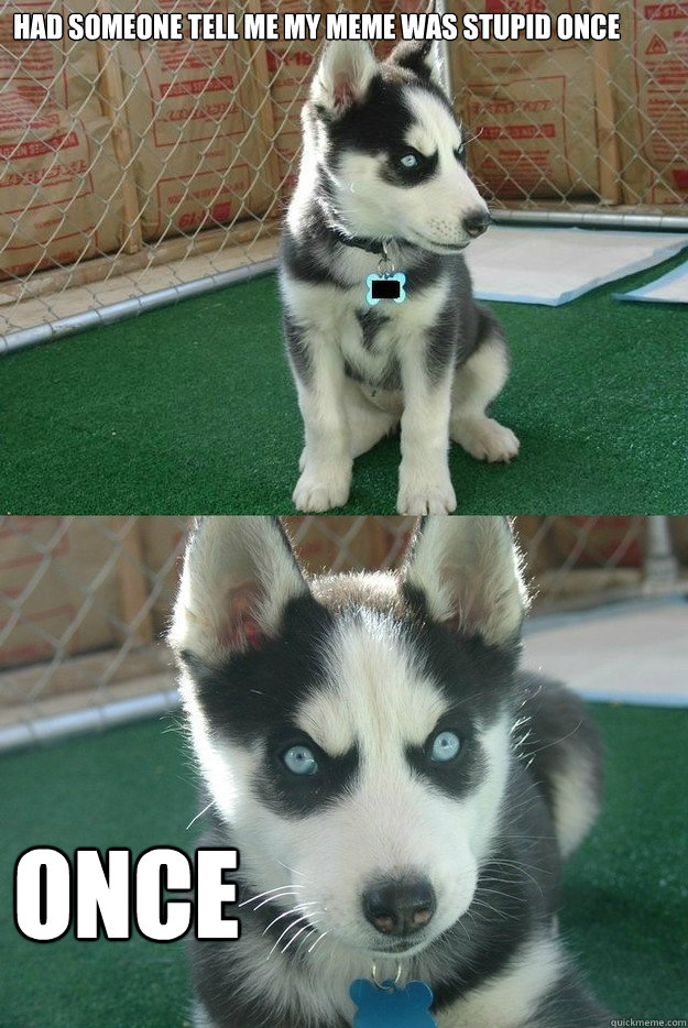had someone tell me my meme was stupid once once  Insanity puppy