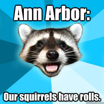 Ann Arbor: Our squirrels have rolls.   Lame Pun Coon