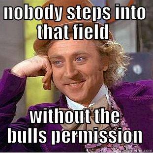 NOBODY STEPS INTO THAT FIELD  WITHOUT THE BULLS PERMISSION Creepy Wonka