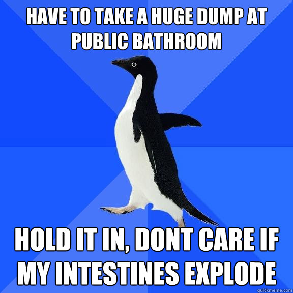 have to take a huge dump at public bathroom hold it in, dont care if my intestines explode  Socially Awkward Penguin
