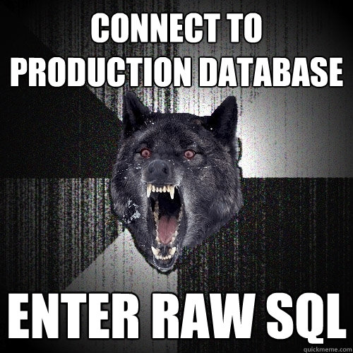 connect to production database enter raw SQL  Insanity Wolf