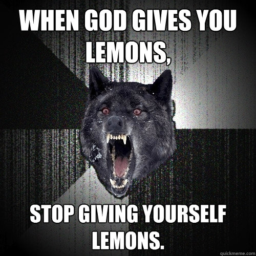 When God gives you lemons, Stop giving yourself lemons.   Insanity Wolf